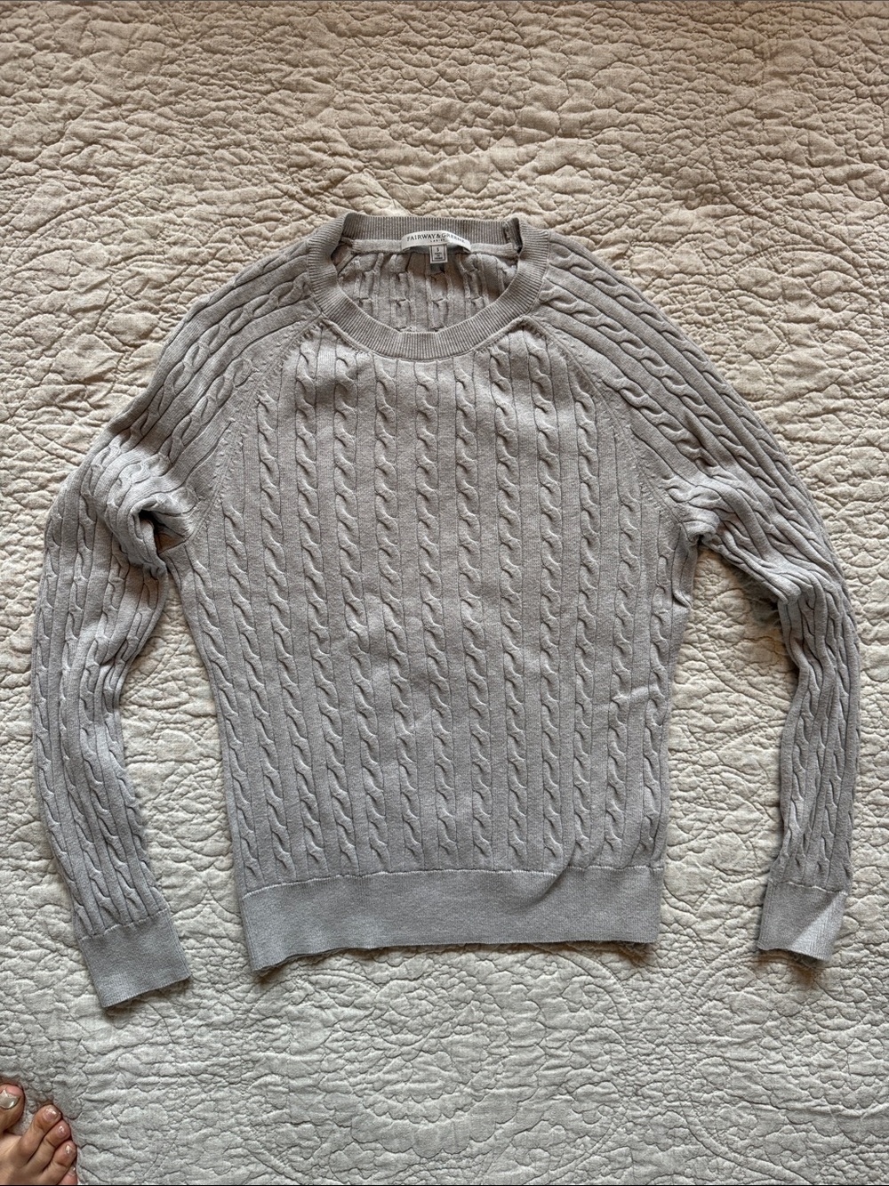 Fairway & Greene Light Gray Cable Knit Crewneck Sweater
